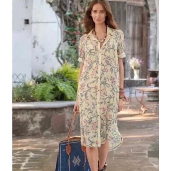 Sundance Dresses & Skirts - Sundance Fleur Chateau 100% Cotton Cream Pink Fray Floral Midi Dress Medium